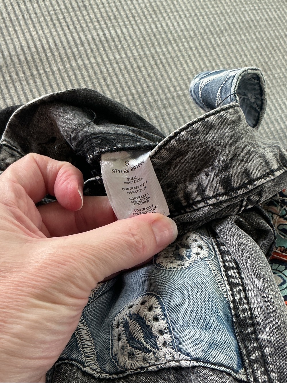 Oli & Hali Gray Patchwork Tencel Denim Overalls - Picture 15 of 15